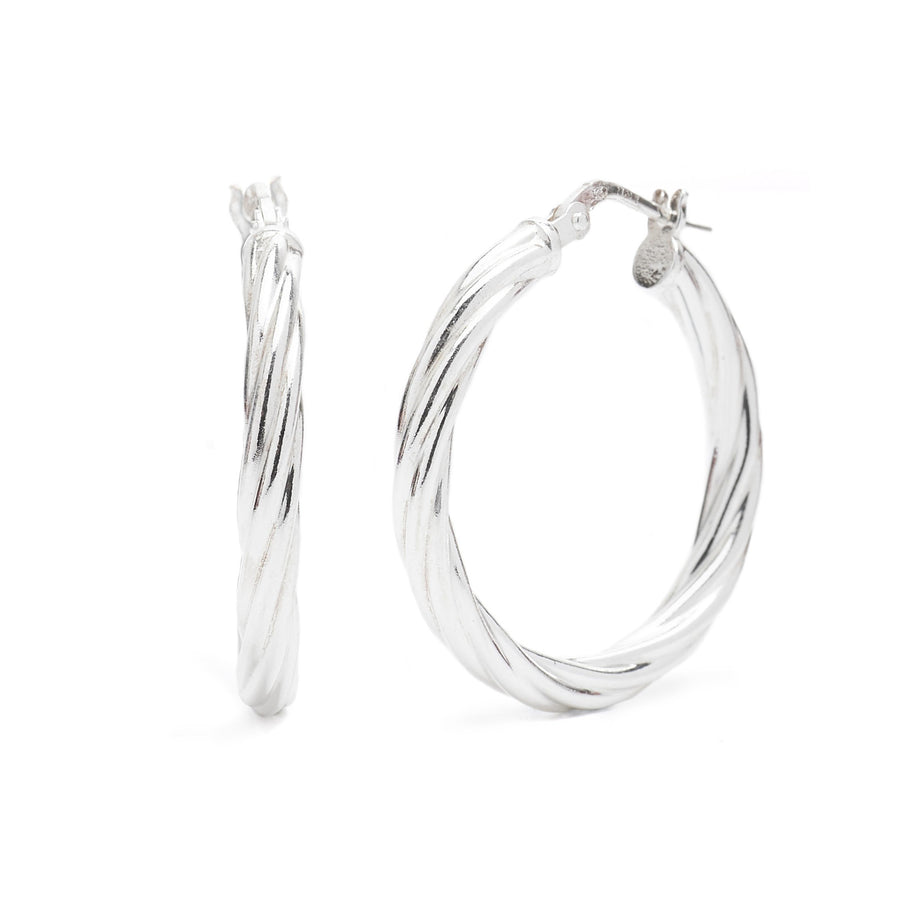 Large Silver Twisted Hoops