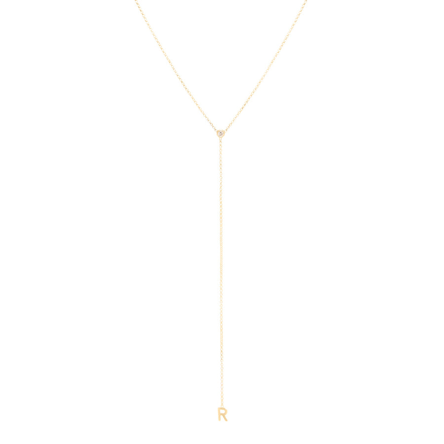 10k Yellow Gold Lariat Single Initial Necklace
