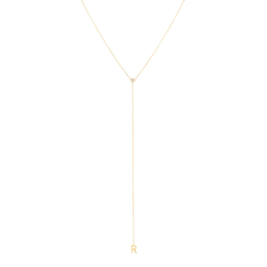 Yellow Gold Lariat Single Initial Necklace