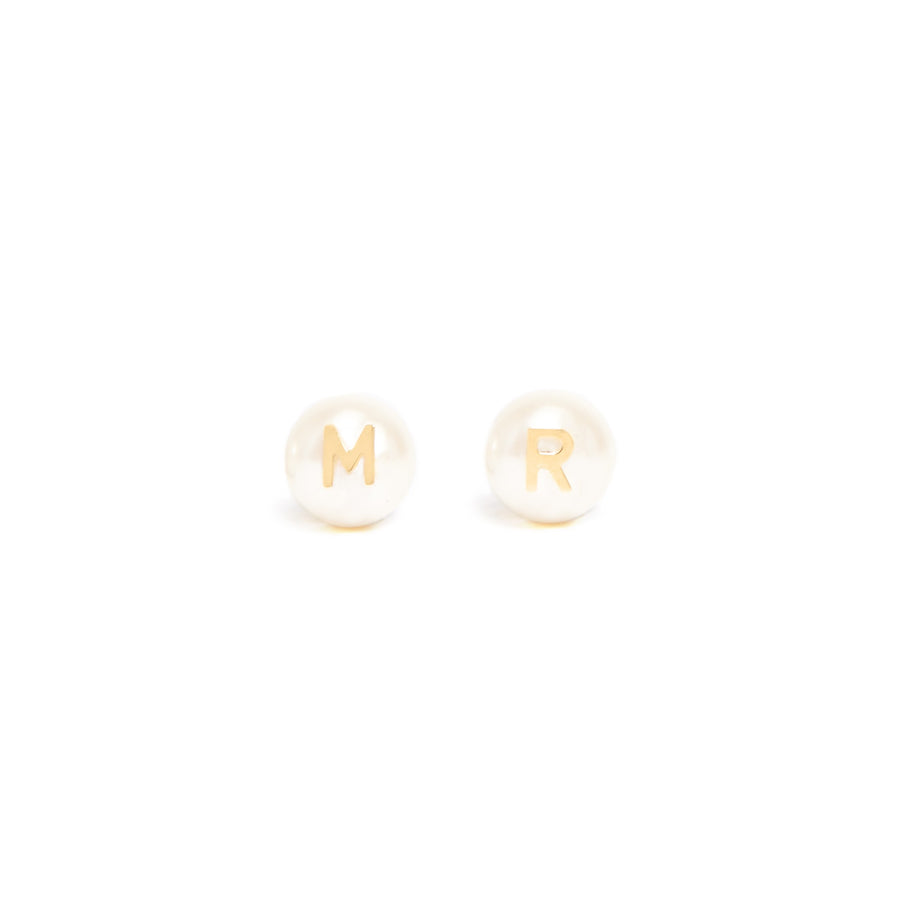 gold initial pearl earrings