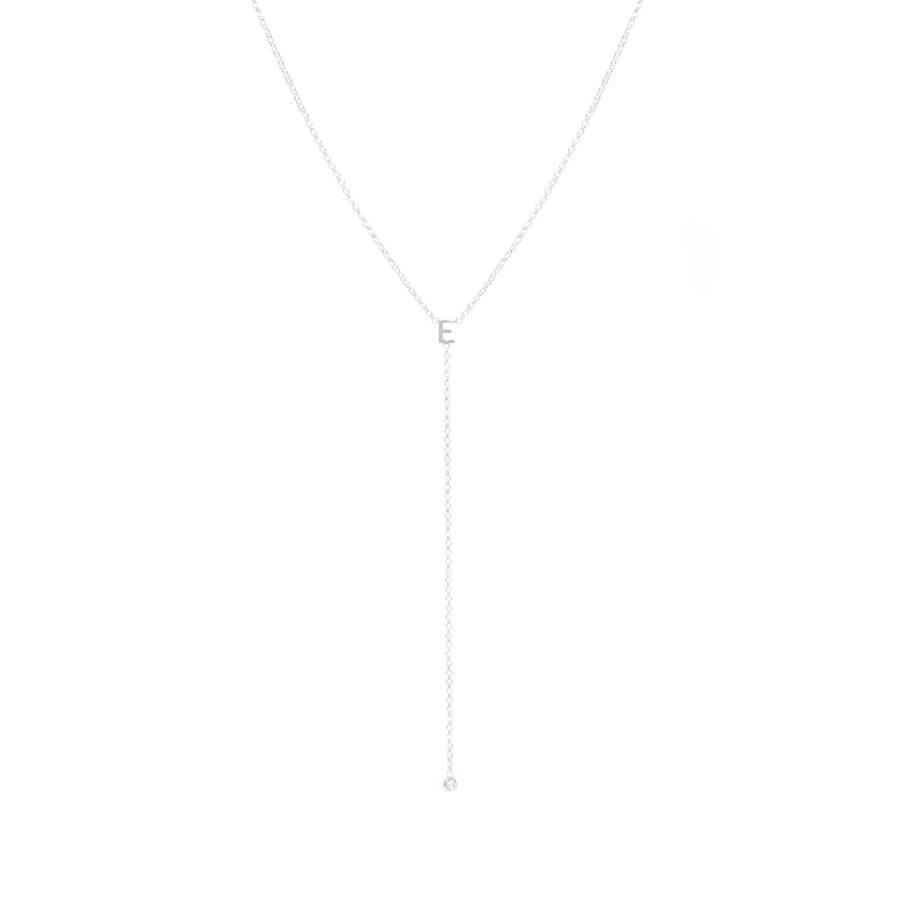 10k White Gold Lariat Single Initial Necklace