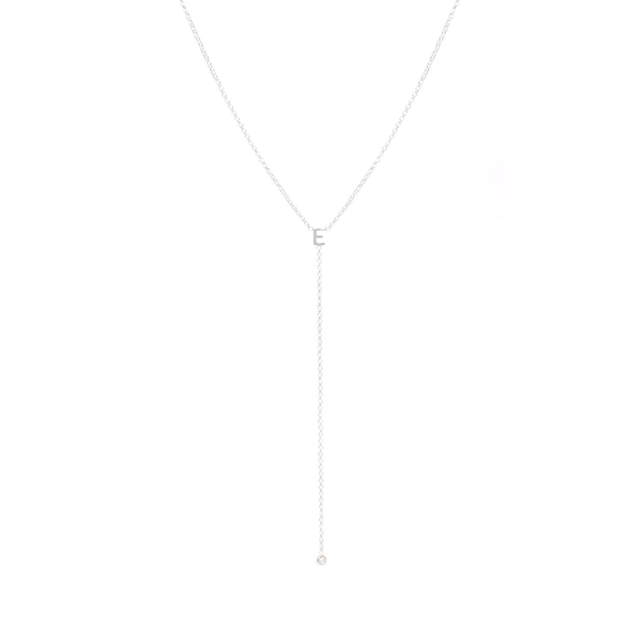 White Gold Lariat Single Initial Necklace