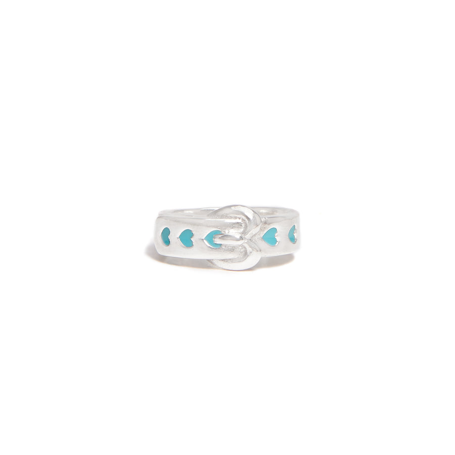 Heart Buckle Ring with Blue Enamel