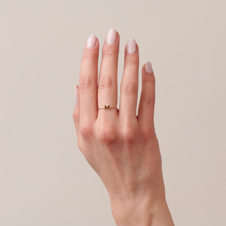 stackable single initial gold ring